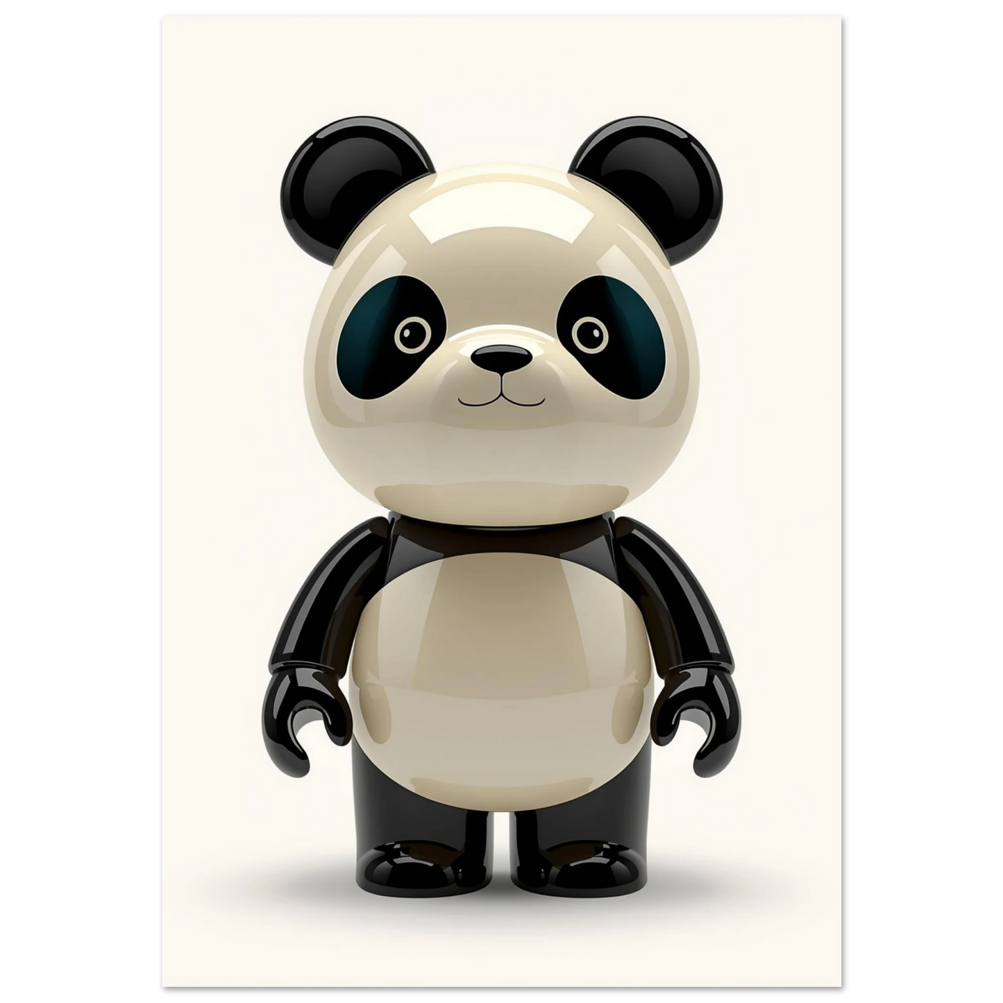 Glänsande pandafigur i 3D-stil mot en krämvit bakgrund – modern djurposter