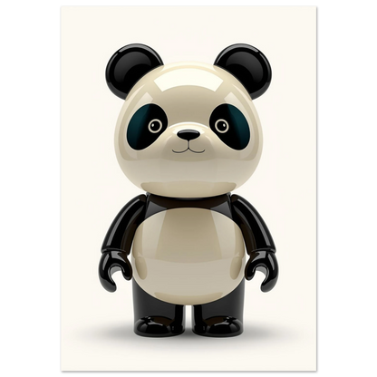 Glänsande pandafigur i 3D-stil mot en krämvit bakgrund – modern djurposter