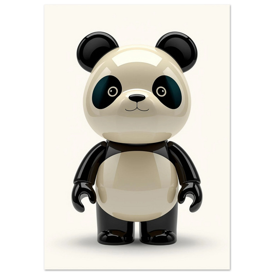 Glänsande pandafigur i 3D-stil mot en krämvit bakgrund – modern djurposter