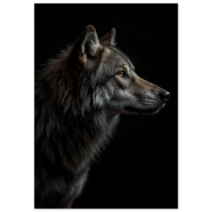 Varg i profil mot mörk bakgrund – Fotorealistisk poster