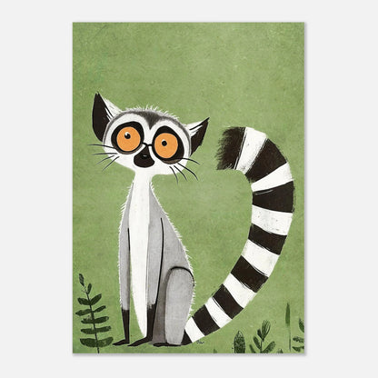 Charmig barnposter med en lemurillustration i dova gröna och grå toner