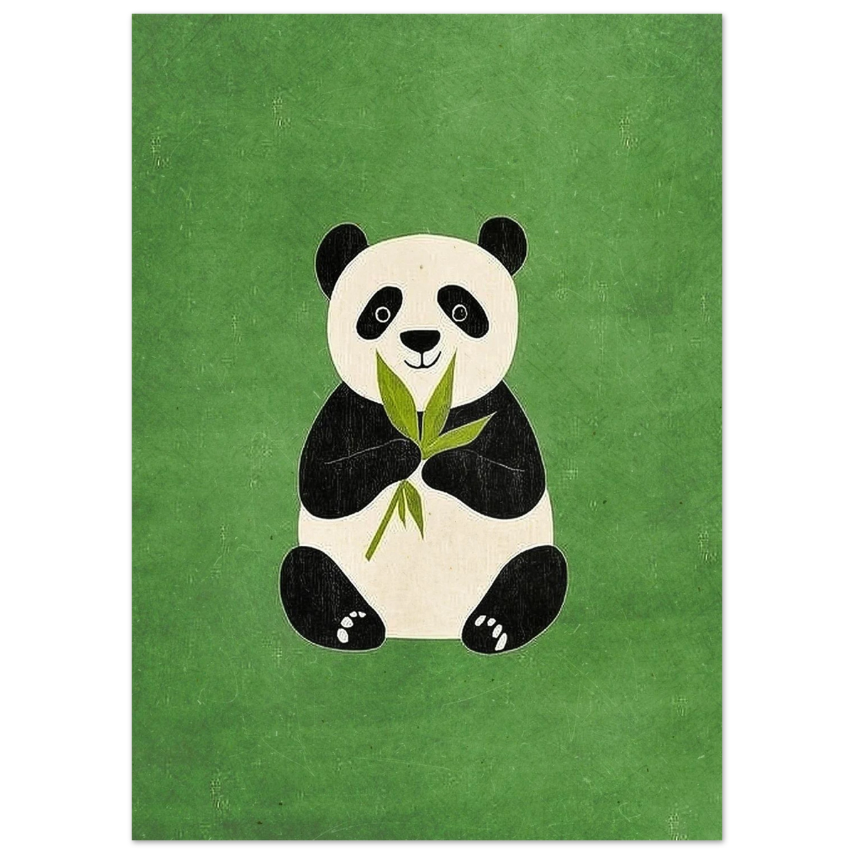Illustration av sittande panda som äter blad, olivgrön bakgrund – väggkonst