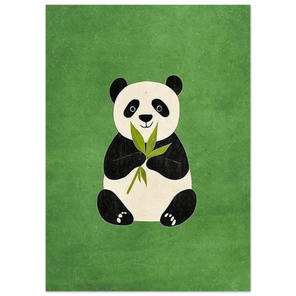 Illustration av sittande panda som äter blad, olivgrön bakgrund – väggkonst