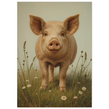 Gris i gräs med små blommor, nära bild – Målad poster