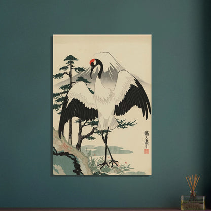 Majestätisk trana med utbredda vingar i japansk ukiyo-e stil