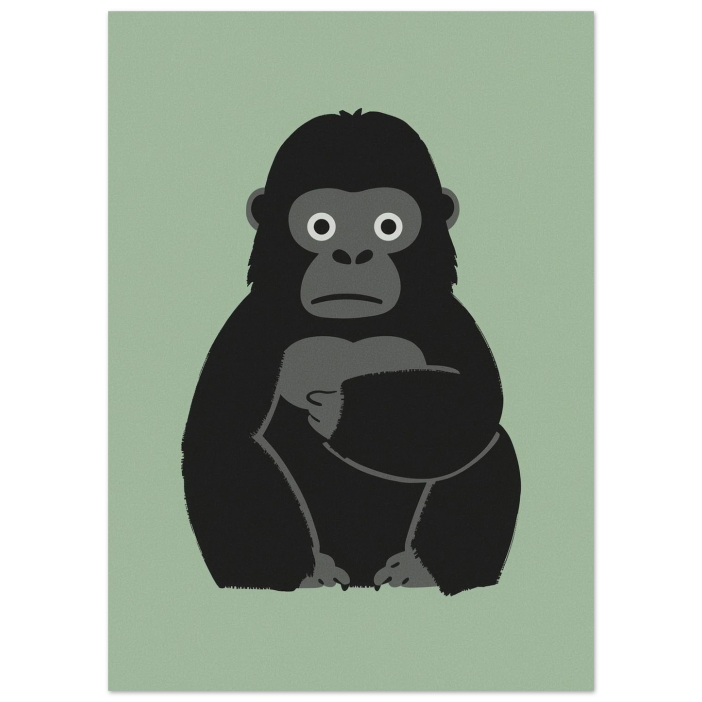Minimalistisk djurposter föreställande en gorilla med ett lugnt ansiktsuttryck