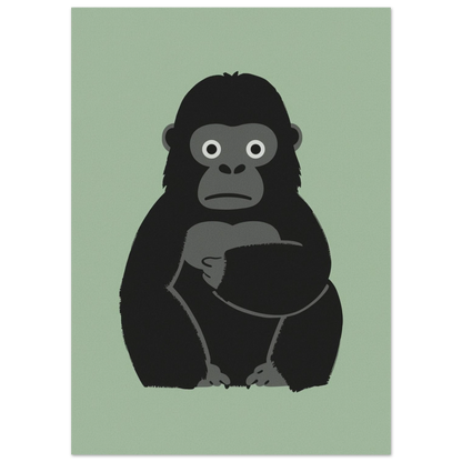 Minimalistisk djurposter föreställande en gorilla med ett lugnt ansiktsuttryck