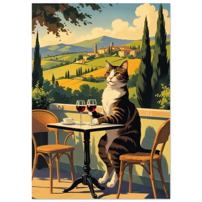 Somrig djurposter föreställande en katt på semester i italienska Toscana