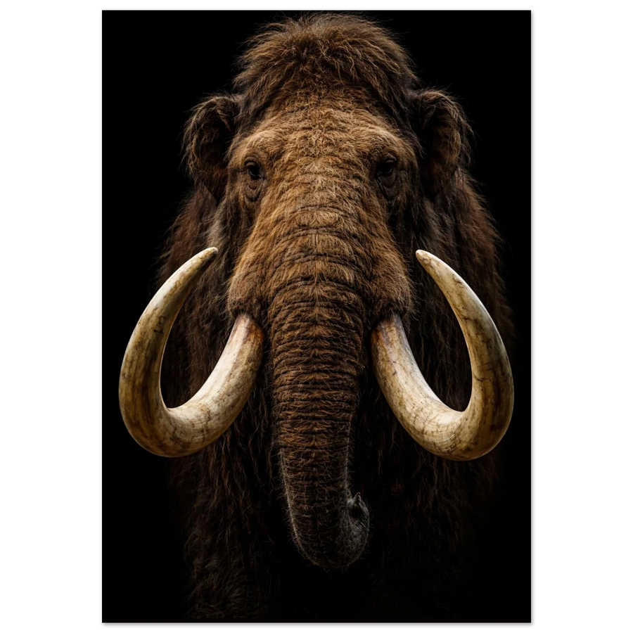 Mammut porträtt i stark kontrast mot svart bakgrund – Fotorealistisk poster