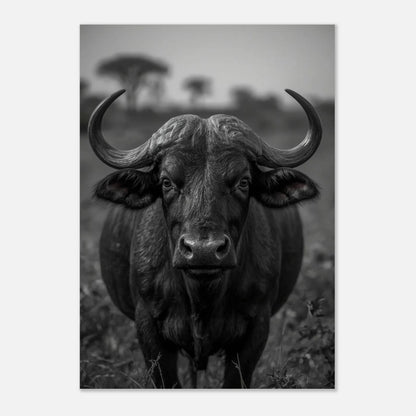 Majestätisk buffel med stora horn fångad i tidlös svartvit fotokonst
