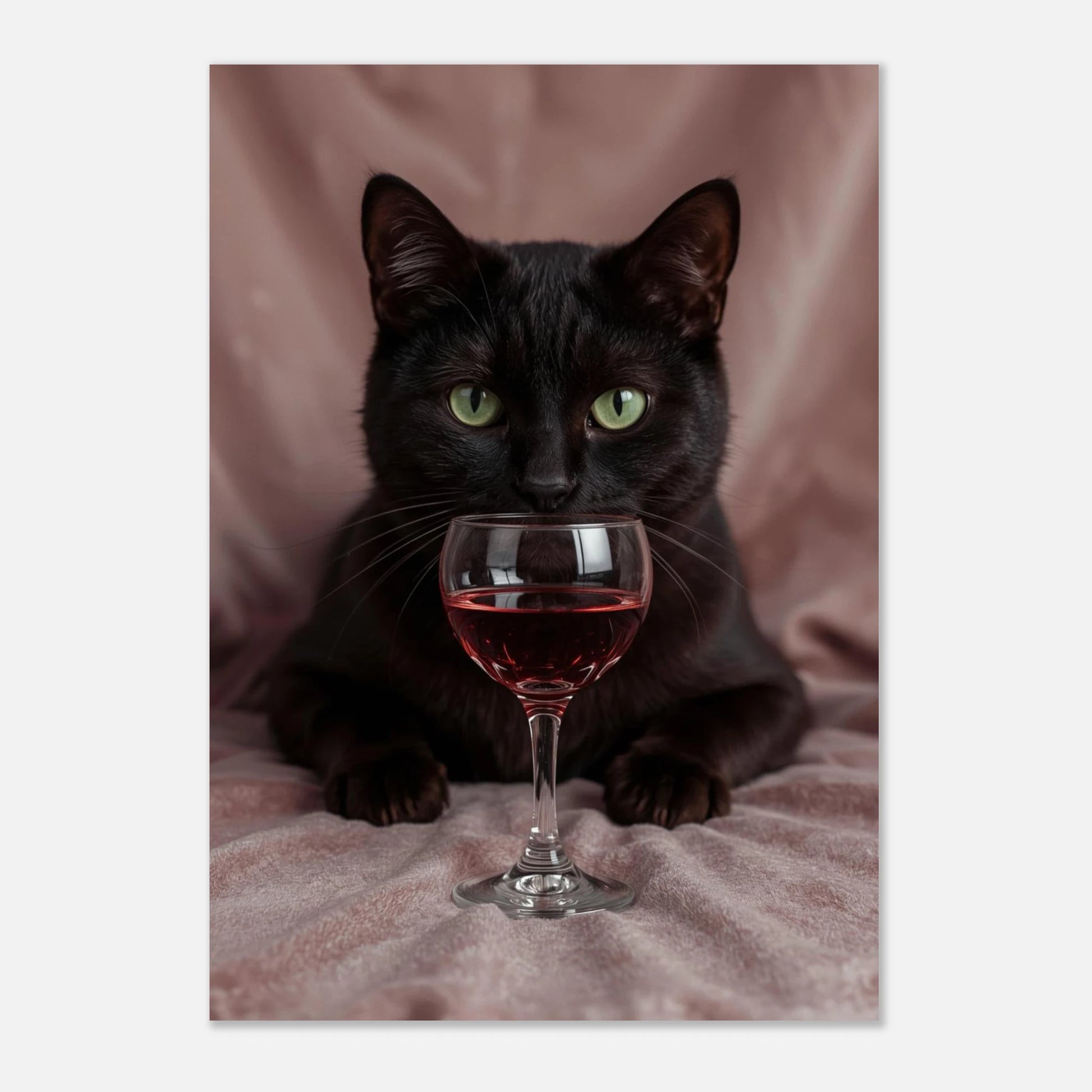 Elegant kattposter föreställande en svart katt med ett vinglas i fokus