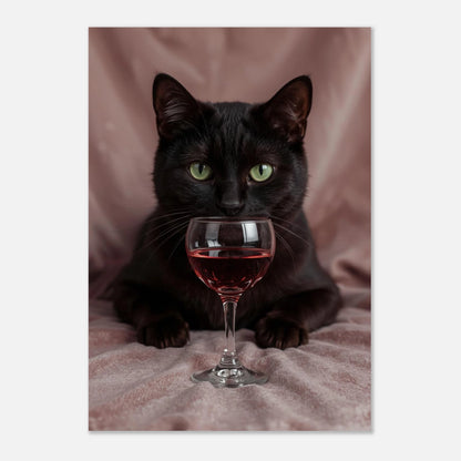 Elegant kattposter föreställande en svart katt med ett vinglas i fokus
