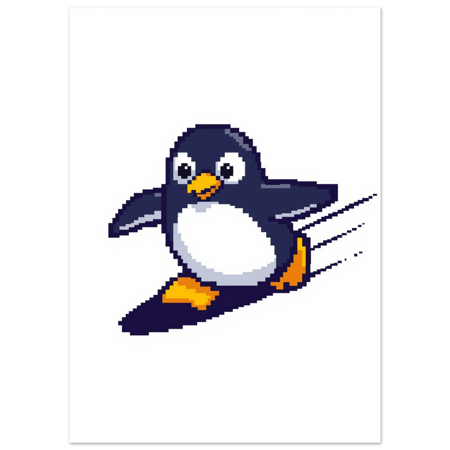 Grafisk illustration av en pingvin i pixelstil för barnrummet