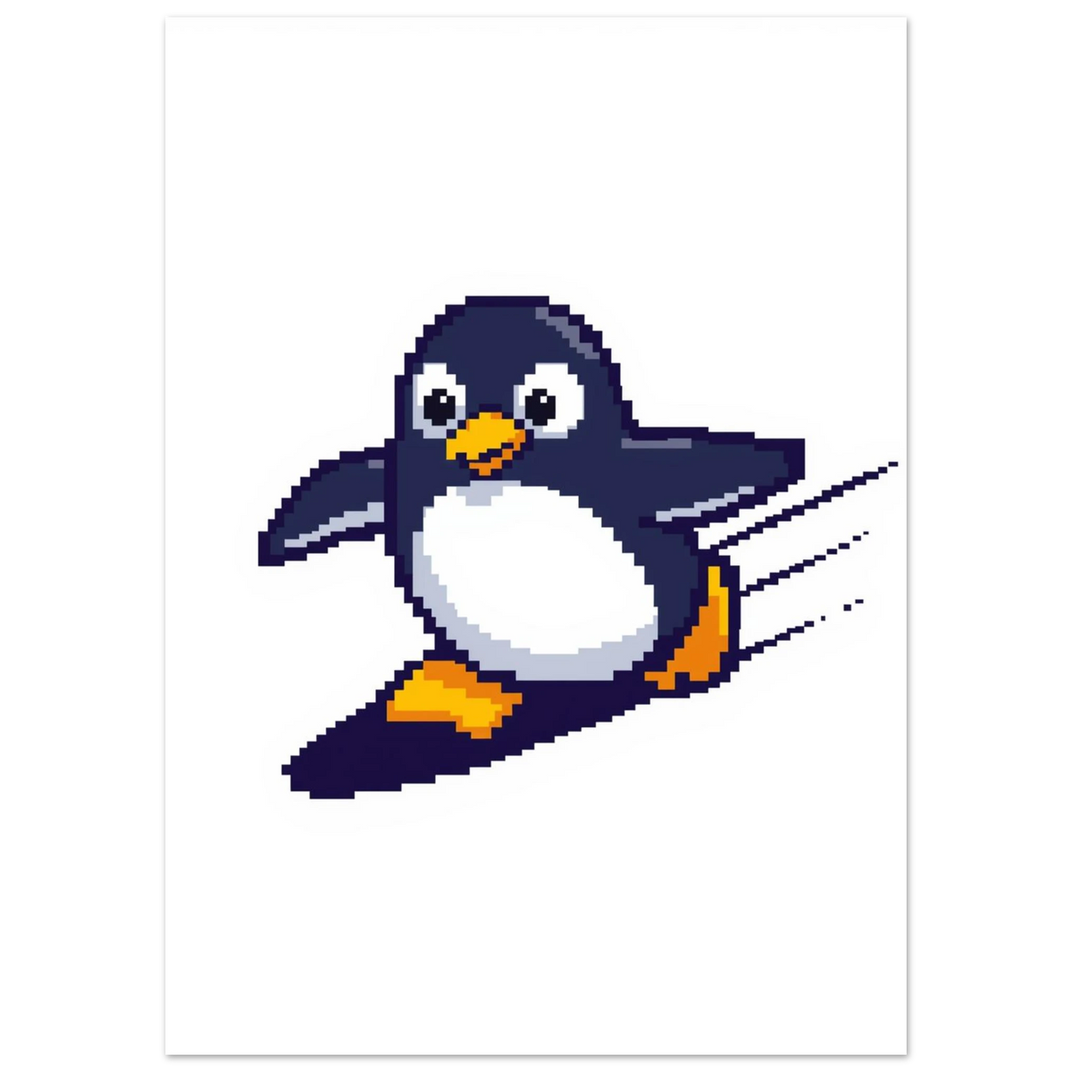 Grafisk illustration av en pingvin i pixelstil för barnrummet