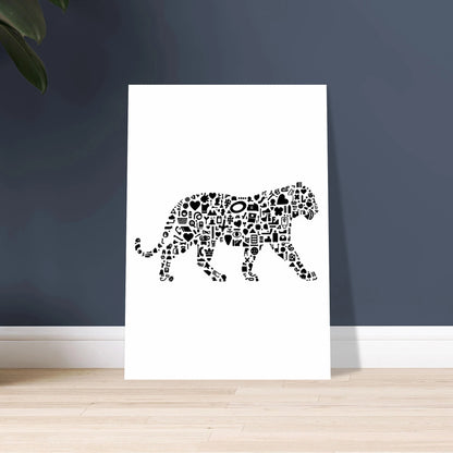 Tiger silhuett skapad av små svarta symboler på vit bakgrund