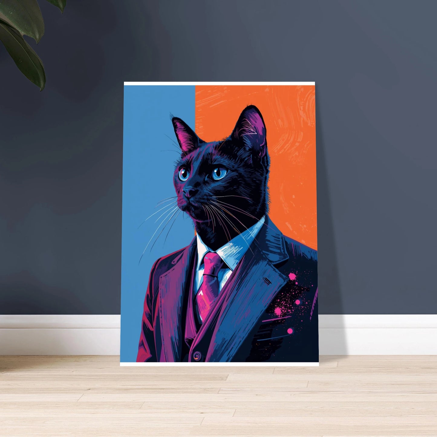Svart katt i neonfärger, konstnärlig och modern djurposter