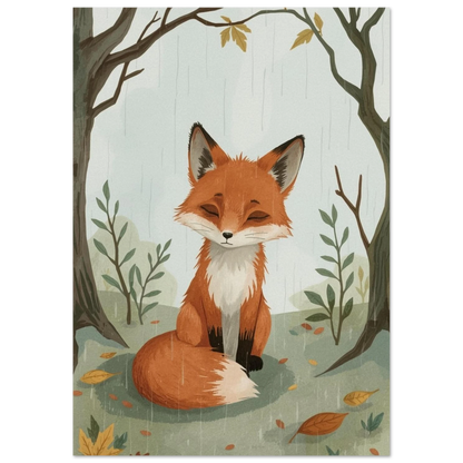 Fridfull rävillustration med hösttema och mjuka naturfärger – dekorativ poster