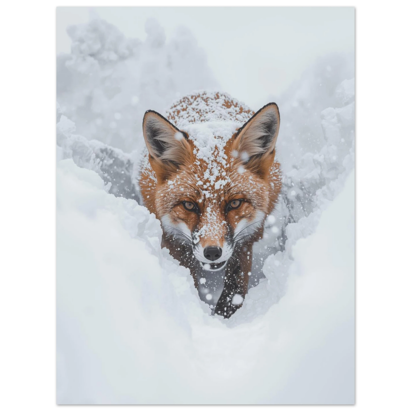 Räv som kämpar i snödriva med intensiv blick – djurmotiv poster