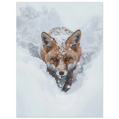 Räv som kämpar i snödriva med intensiv blick – djurmotiv poster