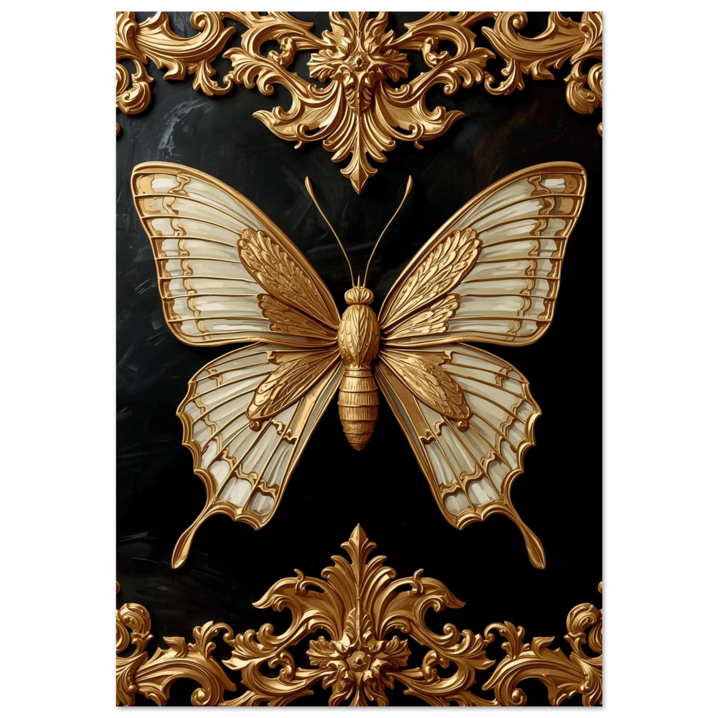 Gyllene fjäril med vita vingdetaljer i barockstil – impasto djurmotiv