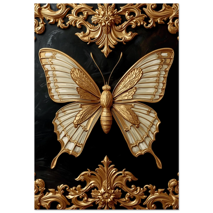 Gyllene fjäril med vita vingdetaljer i barockstil – impasto djurmotiv