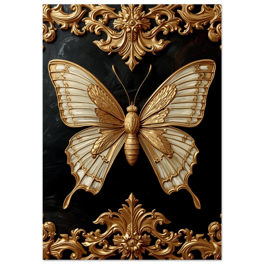 Gyllene fjäril med vita vingdetaljer i barockstil – impasto djurmotiv