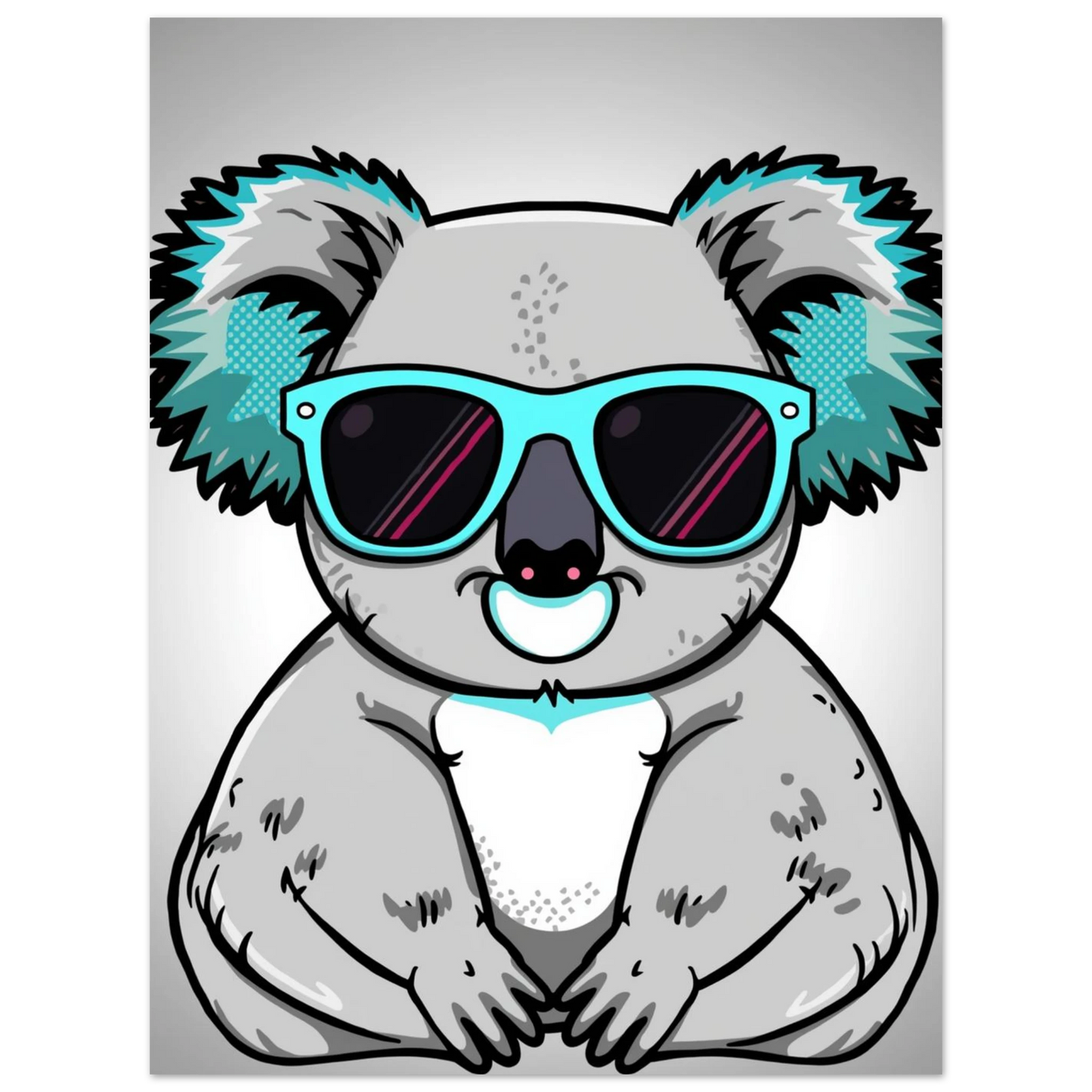 Digital konst av koala med solglasögon i ljusgrå studiobakgrund