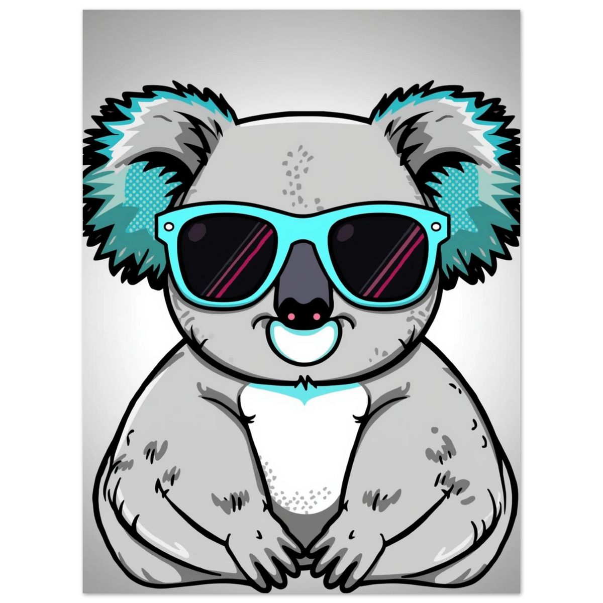 Digital konst av koala med solglasögon i ljusgrå studiobakgrund