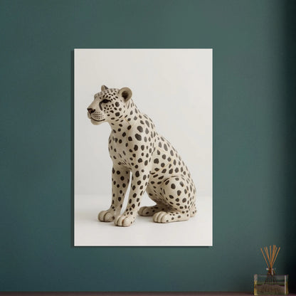 Leopardstaty med synliga sprickor, konstnärlig och elegant djurmotiv