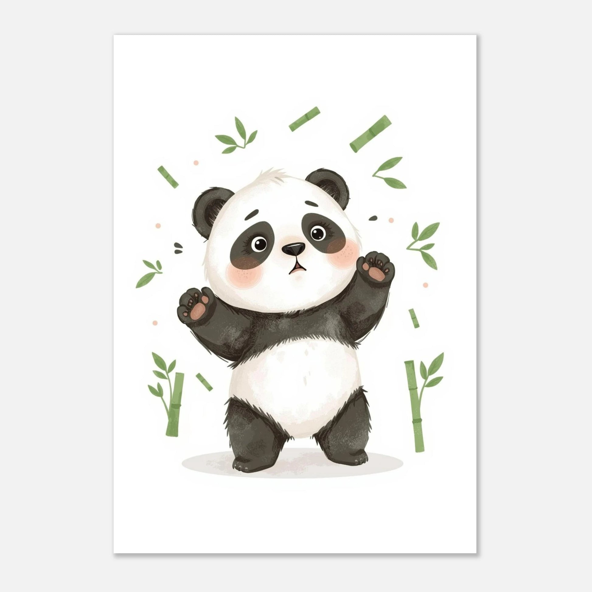 Panda med bambudetaljer i söt konststil – vit inramad poster