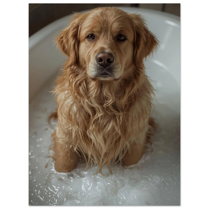 Hundposter föreställande en Golden Retriever med kloka ögon i badet