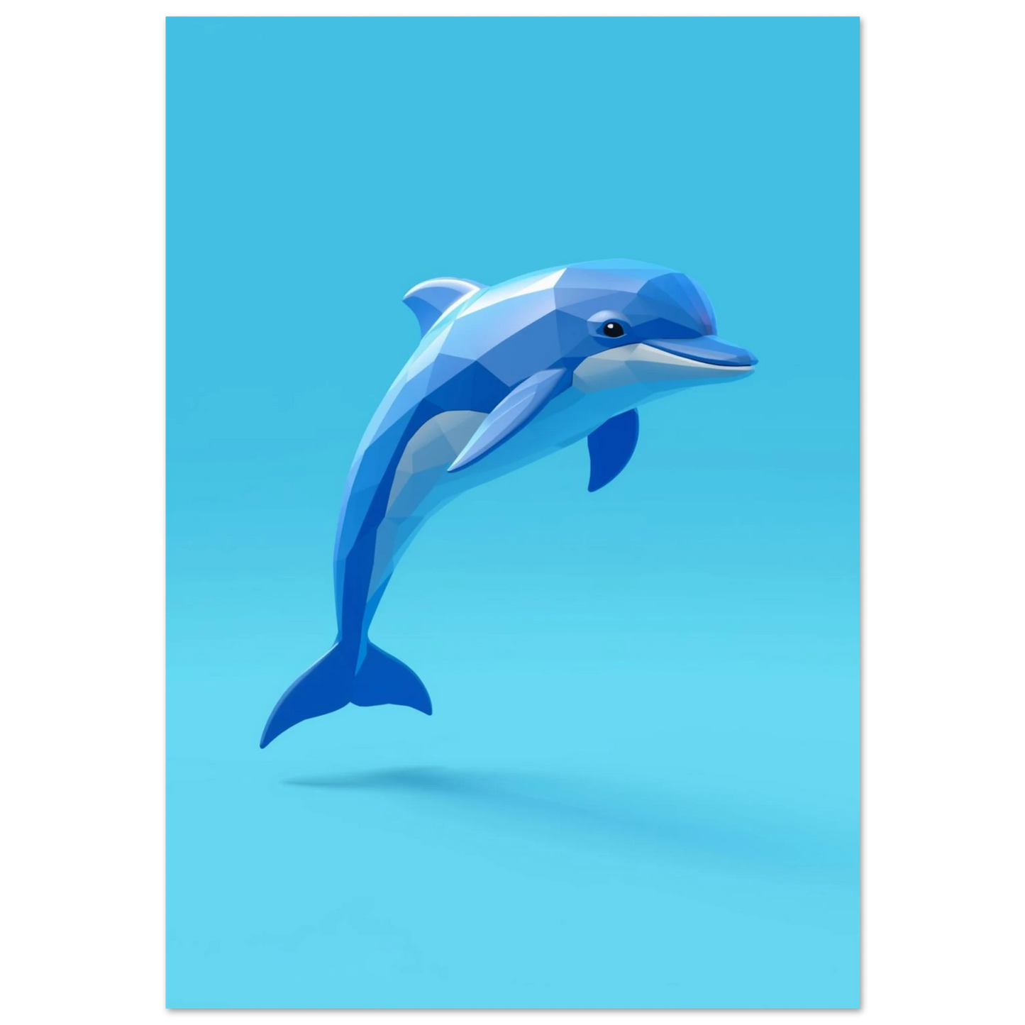 Blå delfin i modern geometrisk 3D-stil mot ljusblå bakgrund