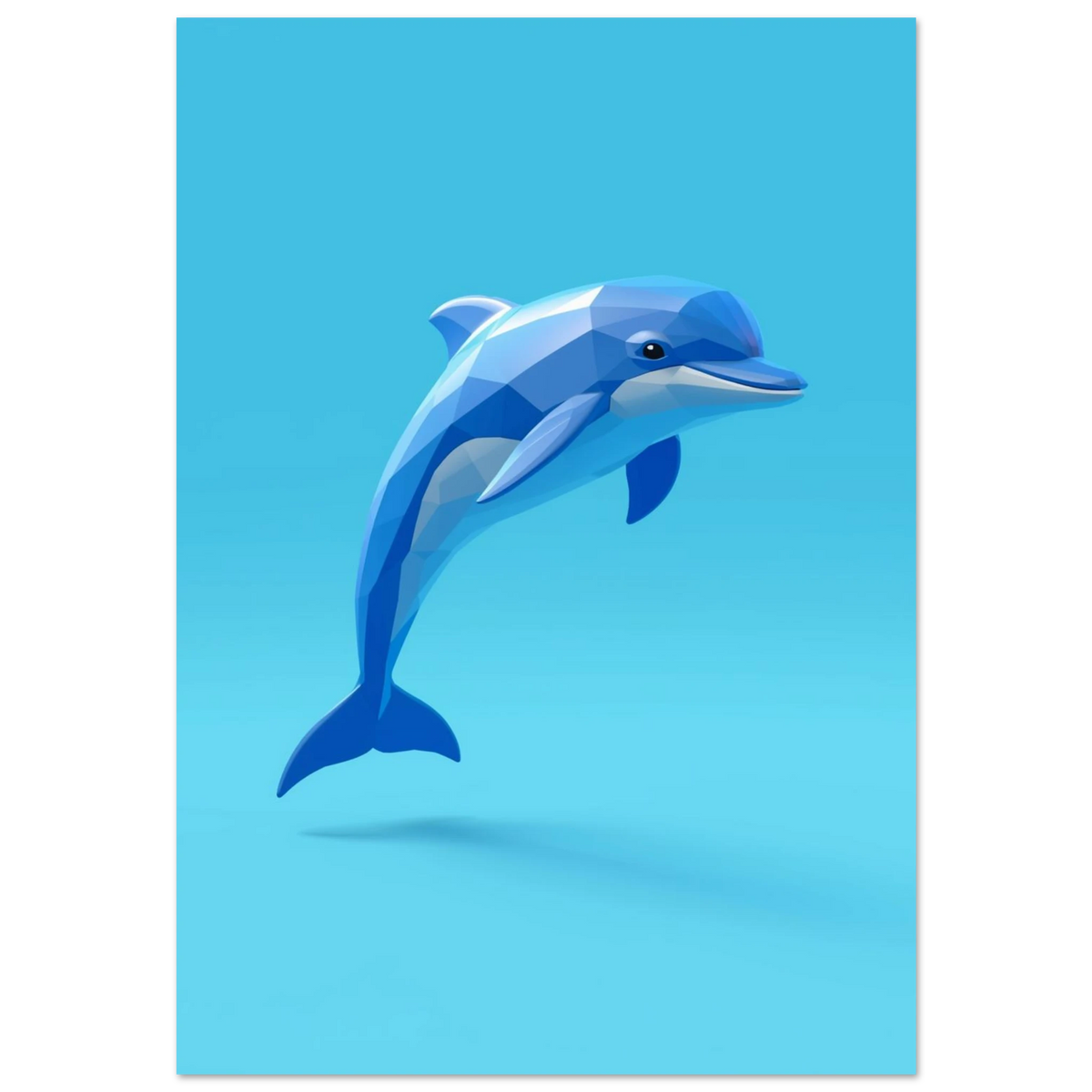 Blå delfin i modern geometrisk 3D-stil mot ljusblå bakgrund