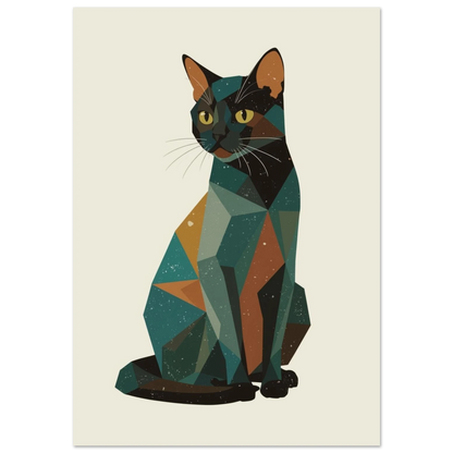 Geometrisk kattposter i teal och brunt med stjärnhimmelsmönster