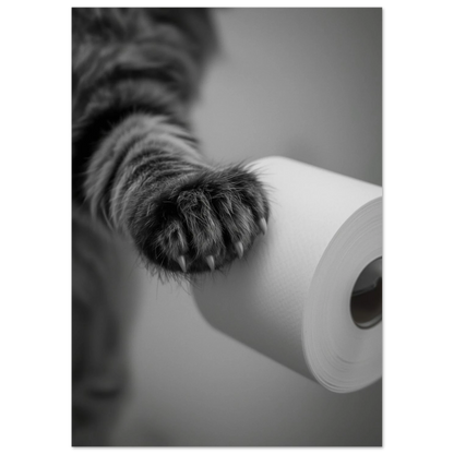 Detaljrik bild av en kattass som leker med toalettpapper