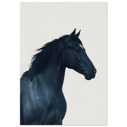 Stolt hästsilhuett i mörkblå toner på ljus canvas – minimalistiskt djurmotiv