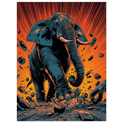 Dramatiskt djurmotiv med en elefant som krossar marken, modern illustration