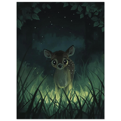 Ghibli-inspirerad konst av ett rådjur i mystisk nattmiljö – väggkonst