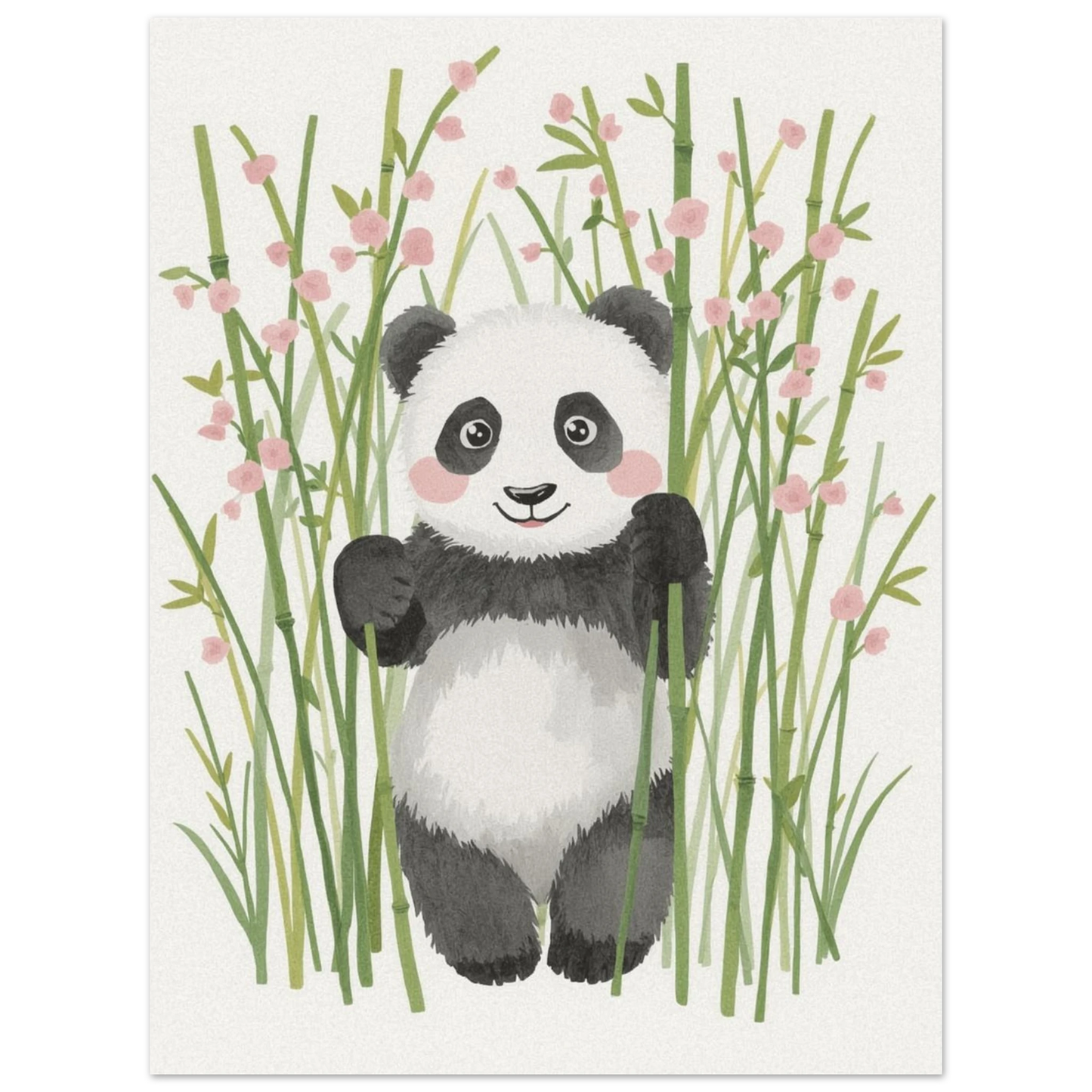 Vänlig jättepanda omgiven av bambu – konstnärligt djurmotiv i pastellfärger