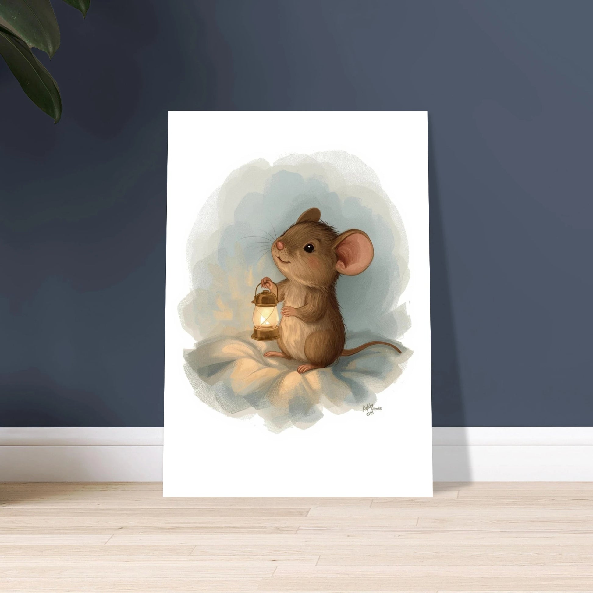 Bedårande mus med lysande lykta i sagolik illustration