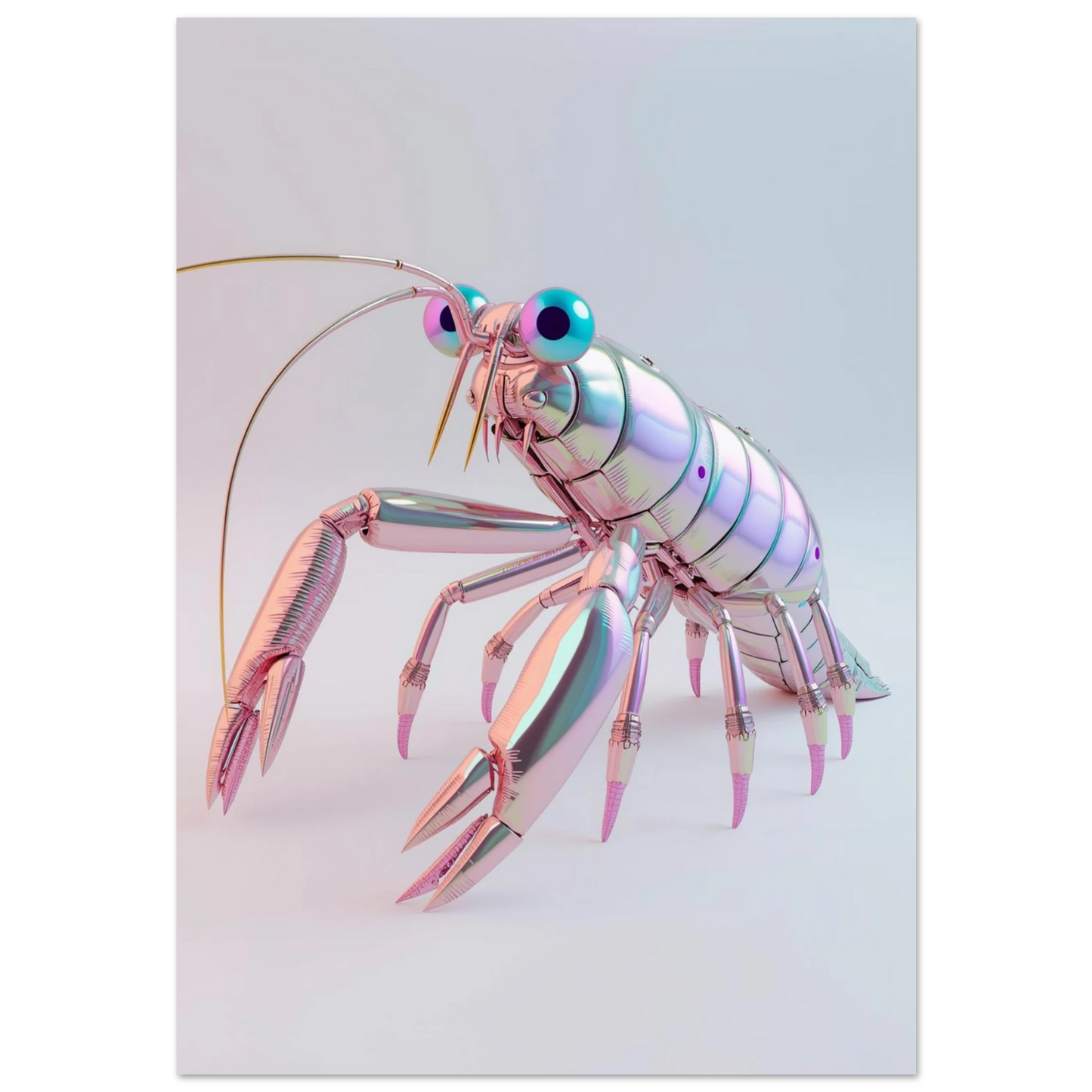Mantisräka i futuristisk 3D-stil med iridiserande rosa och lila pansar