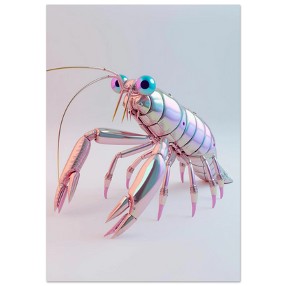 Mantisräka i futuristisk 3D-stil med iridiserande rosa och lila pansar
