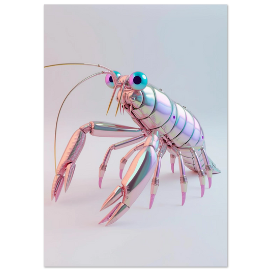 Mantisräka i futuristisk 3D-stil med iridiserande rosa och lila pansar