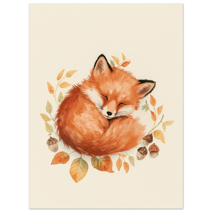 Akvarellposter med rävmotiv i varma orangea och beigea färgtoner