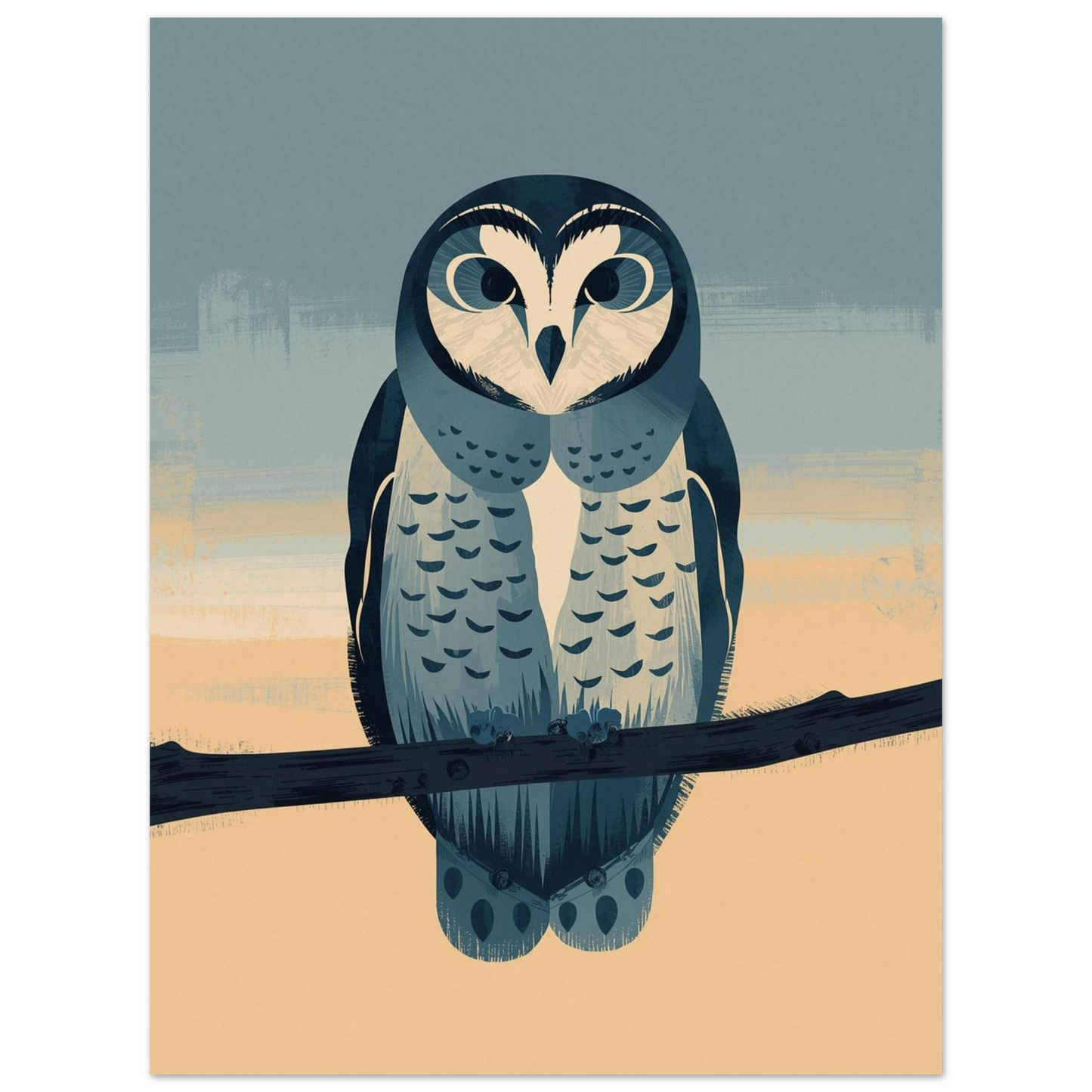Modern illustration av en uggla i harmoniska naturfärger – print