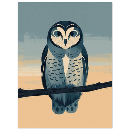 Modern illustration av en uggla i harmoniska naturfärger – print