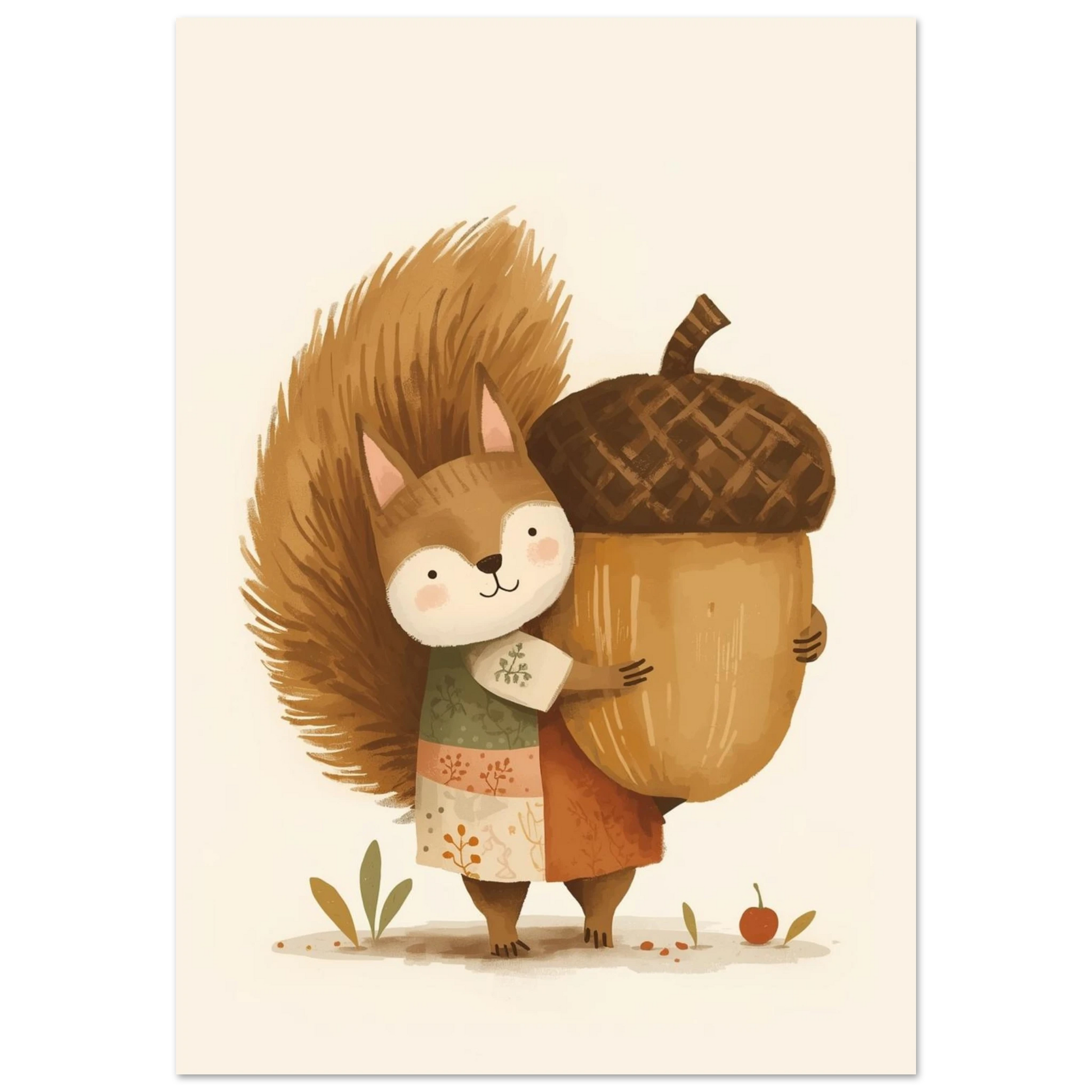 Tecknad ekorre som kramar ett stort ekollon – Tecknad poster