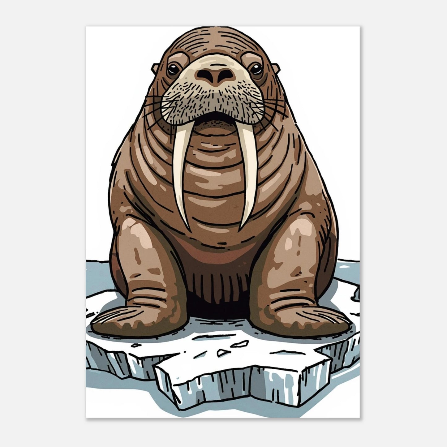 Vinterposter med en sittande valross på ett isflak, modern konst