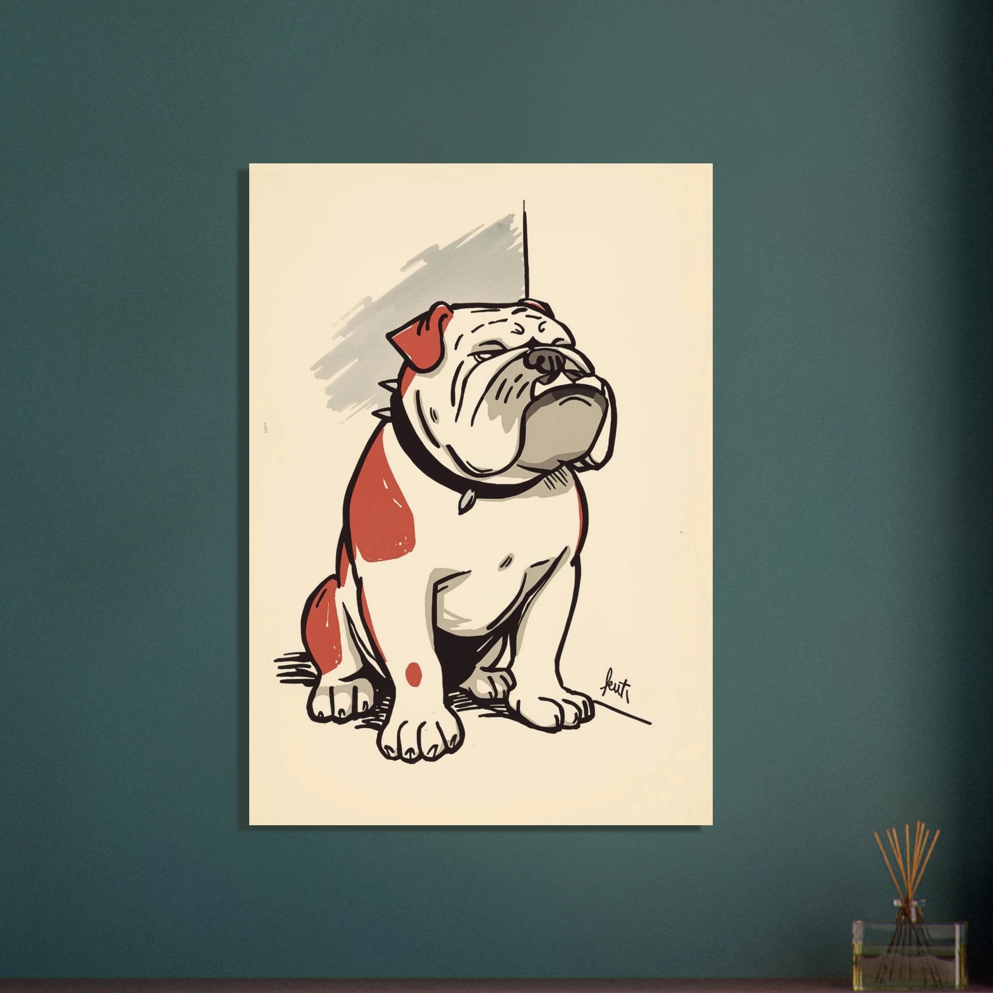 Stiliserad bulldogg i avslappnad pose, konstnärlig illustration