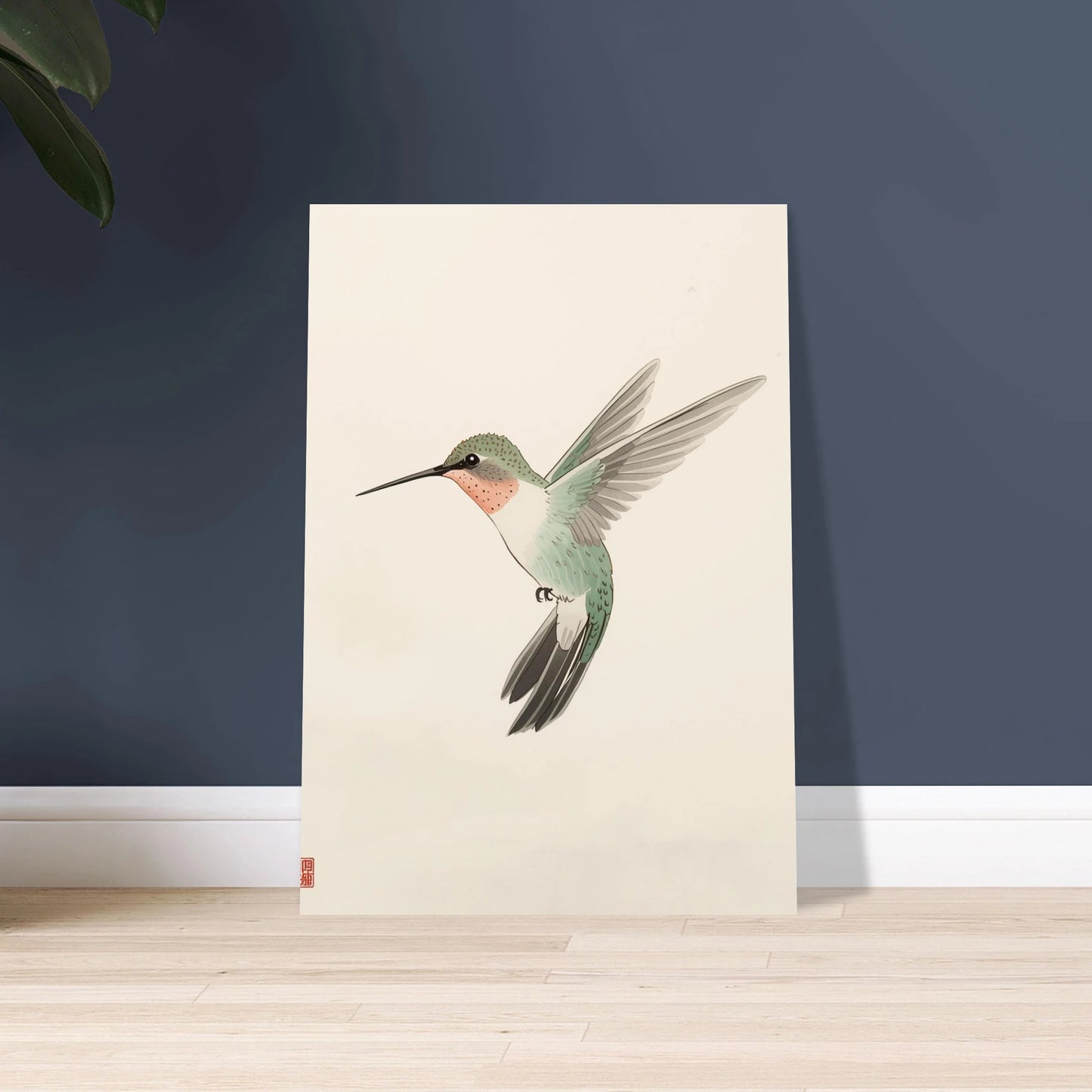 Kolibri i traditionell silkesmålning, elegant och detaljerad fågelkonst